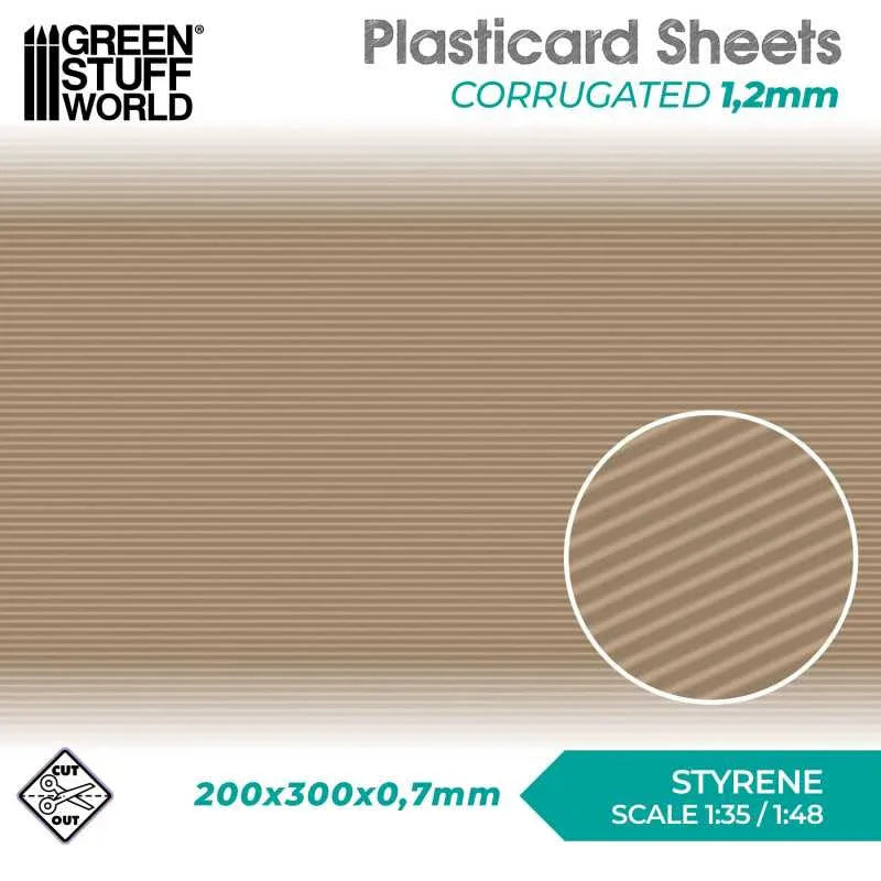 The Home Crafters Ltd. Plasticard & Foamboard Green Stuff World: Textured Styrene Plasticard Sheet - Corrugated (1.2mm)