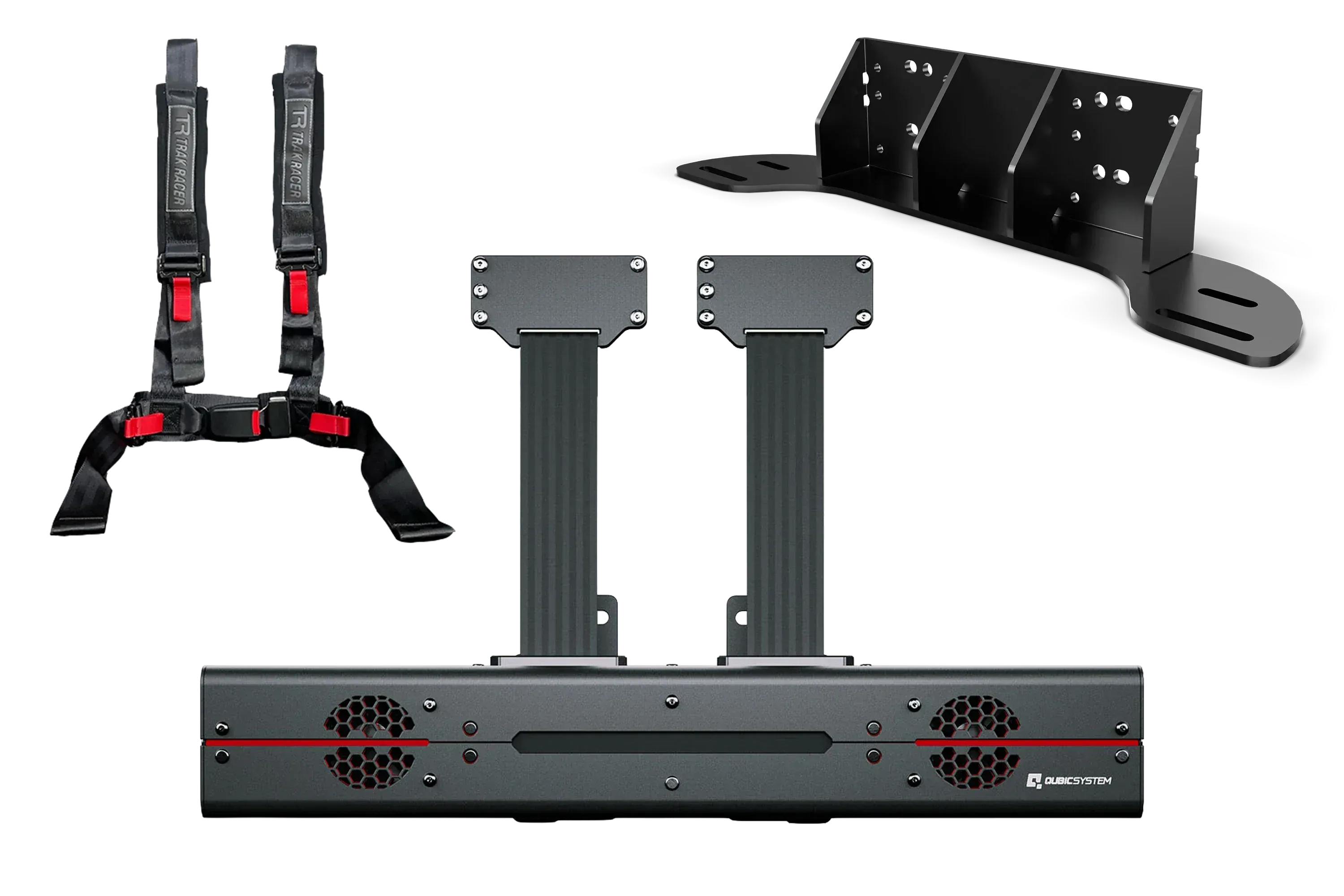 Trak Racer UK Haptic Black 4-Point Harness Qubic Seat Belt Tensioner with Universal Bracket - for Trak Racer and Non-Trak Racer Cockpits
