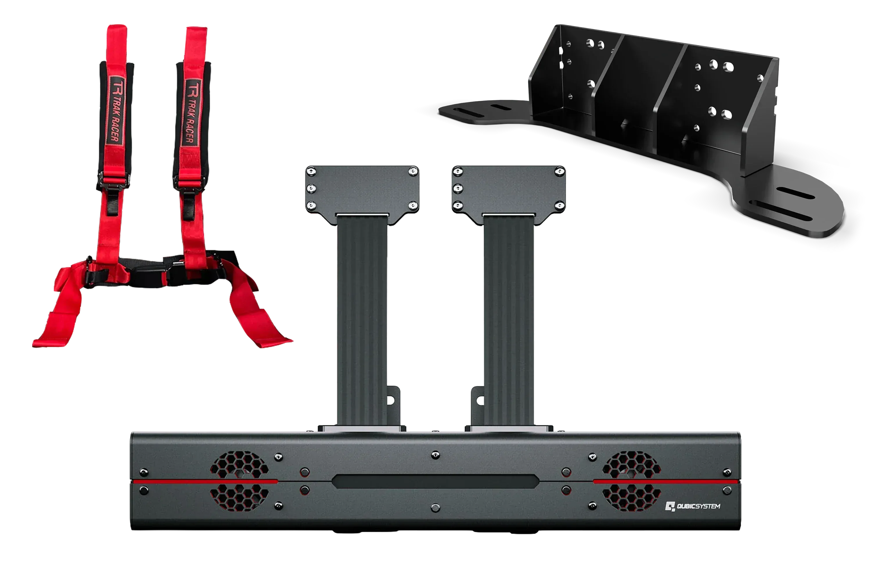 Trak Racer UK Haptic Red 4-Point Harness Qubic Seat Belt Tensioner with Universal Bracket - for Trak Racer and Non-Trak Racer Cockpits