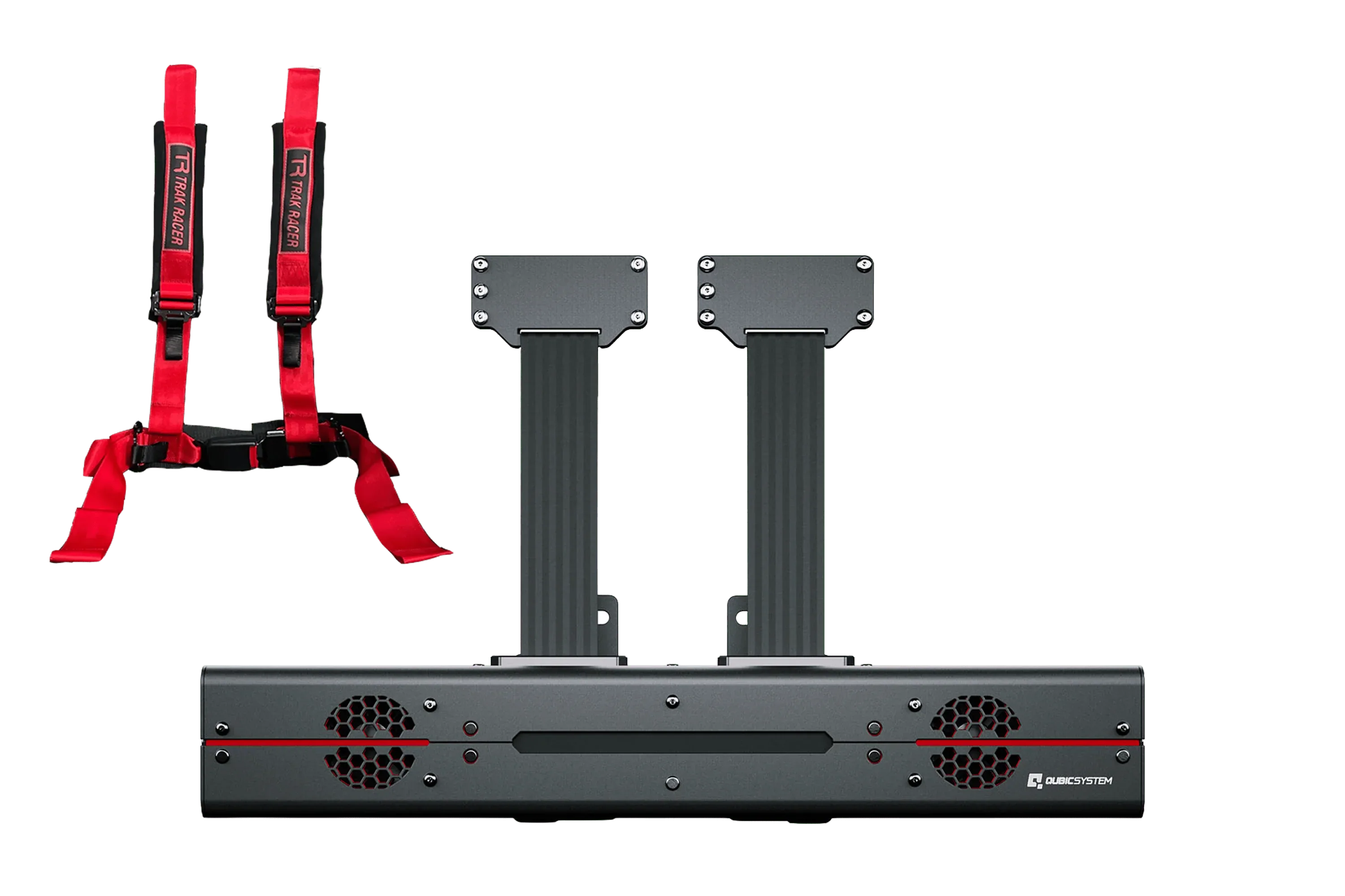 Trak Racer UK Haptic Red 4-Point Harness Qubic System QS-BT1 Direct Drive Seat Belt Tensioner with Optional Trak Racer Seat Harness