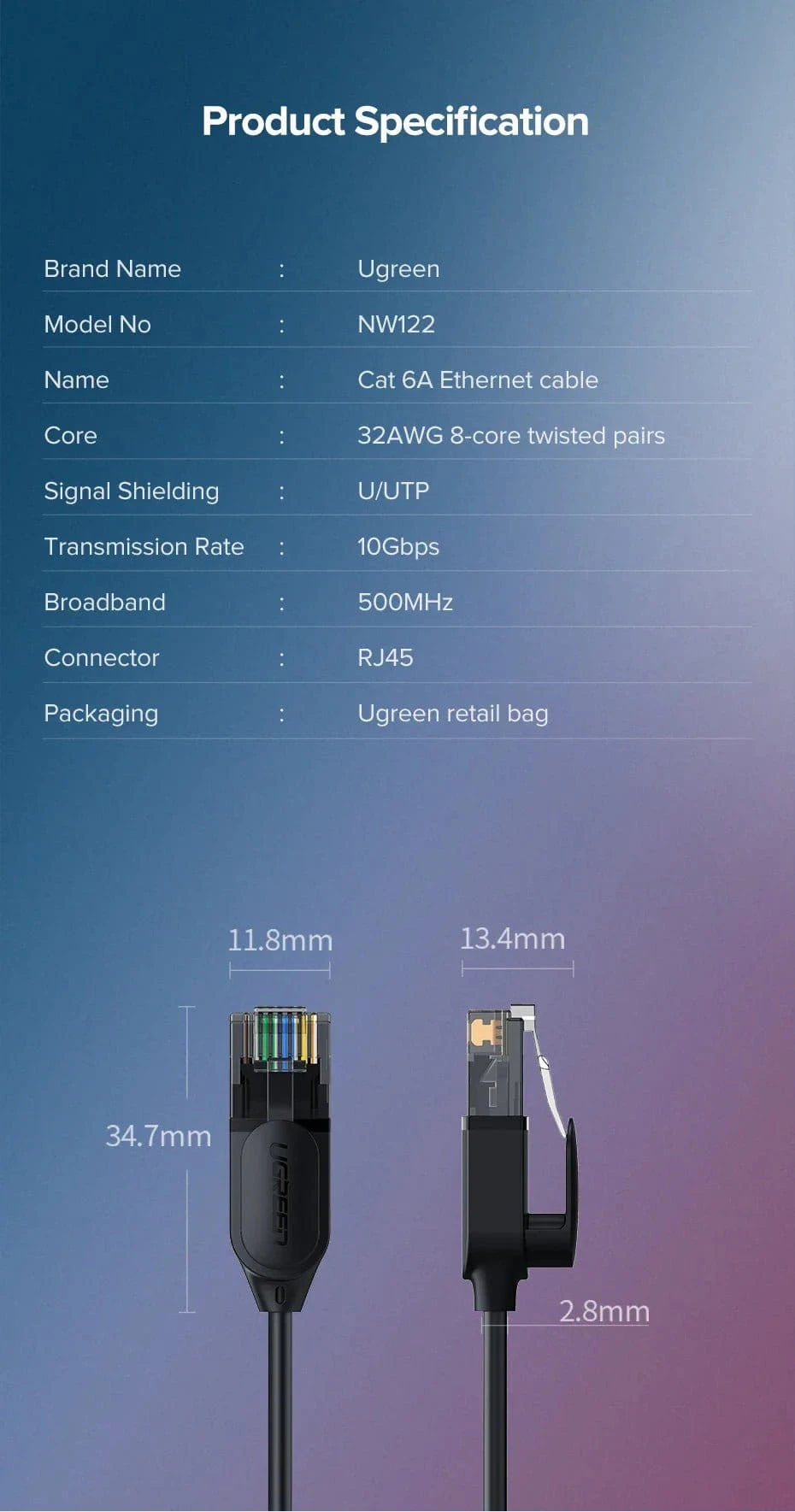 UGREEN Cat 6A Slim Ethernet Cable up to 10Gbps